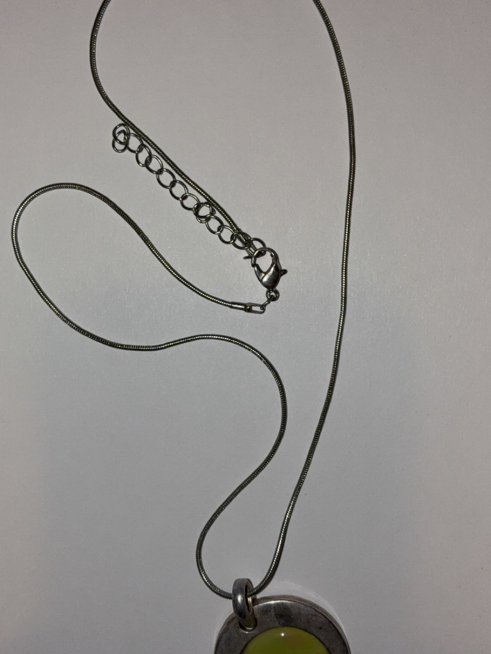 Silver-Tone Necklace with green Pendant